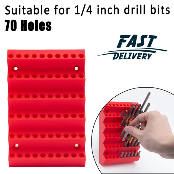 KNACK - New 70 Slots Hex Drill Bits Tool Holder Wall Mount Drill Bits Organizer Case Us