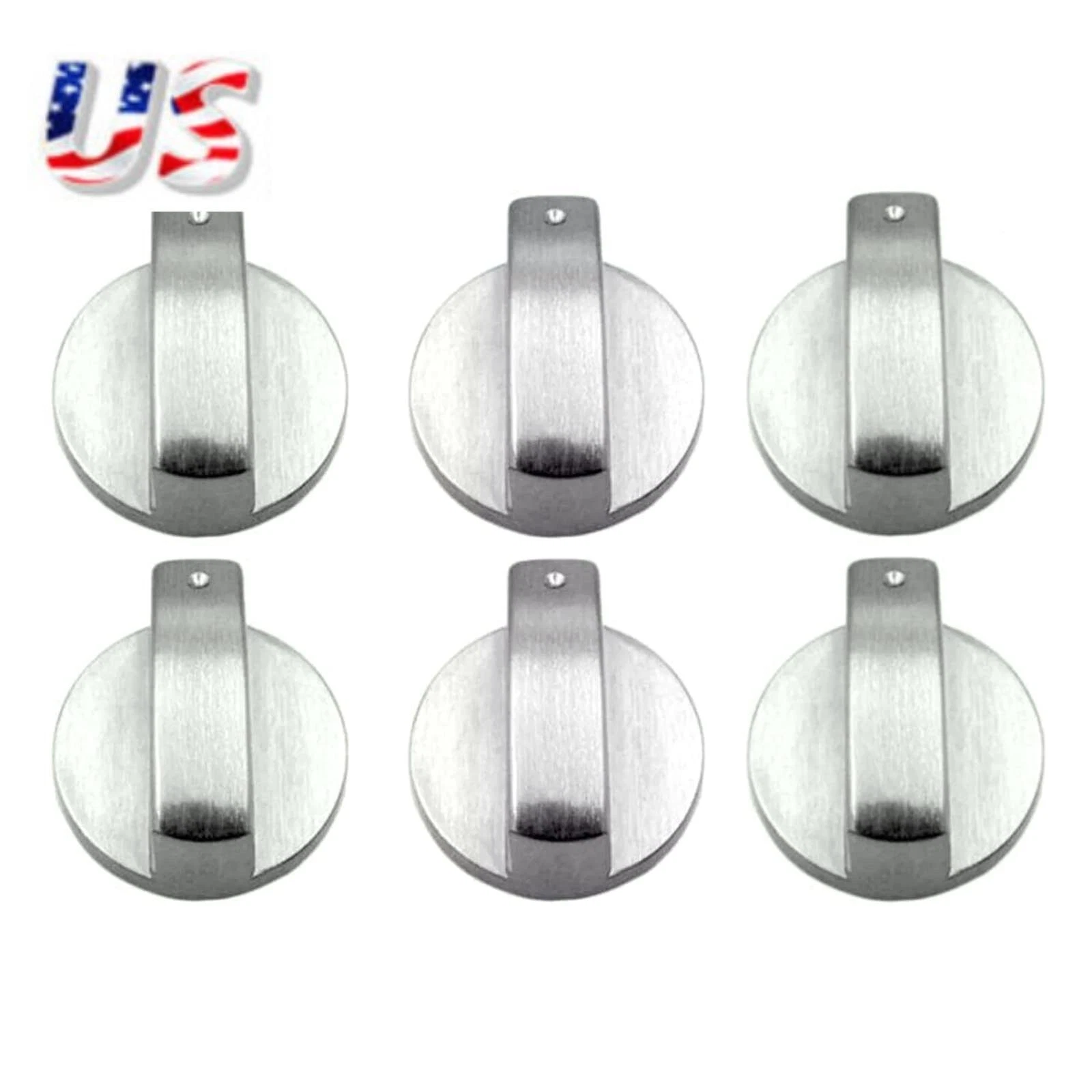 KNACK - New Silver 6Pcs Gas Stove Knobs Cooker Oven Kitchen Control Metal Replace