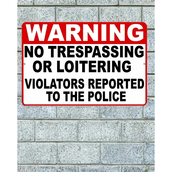KNACK - No Trespassing Or Loitering Sign Aluminum Metal 8"X12" Violators Reported Police