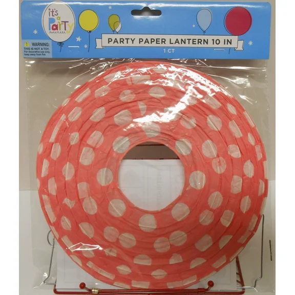 KNACK - Party Paper Lantern 10" Metal Expander Pink With White Polka Dots 1 Count