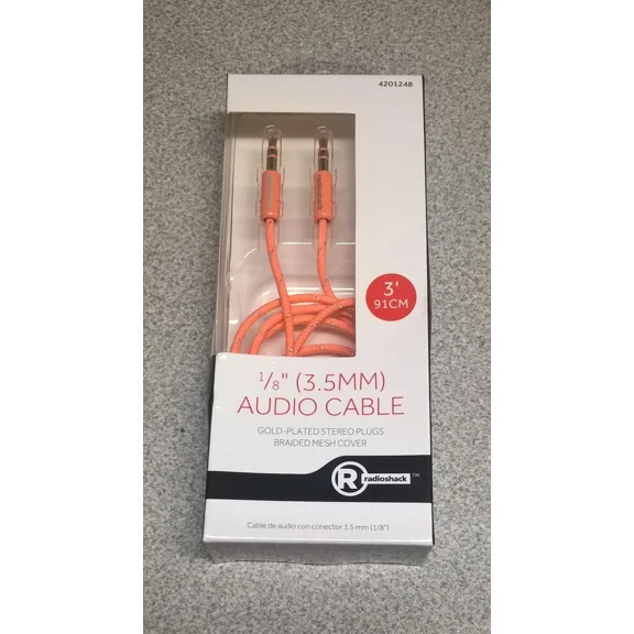 KNACK- Radioshack 1/8" (3.5Mm) Stereo Audio Cable 3Ft Orange,Braided Mesh Cover,4201248
