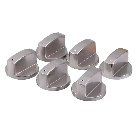 KNACK - Silver 6Pcs Gas Stove Knobs Cooker Oven Kitchen Control Metal Replace