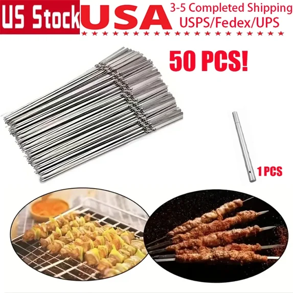 KNACK - Stainless Steel Grill Skewers 50Pcs W/Storage Tube Reusable For Bbq