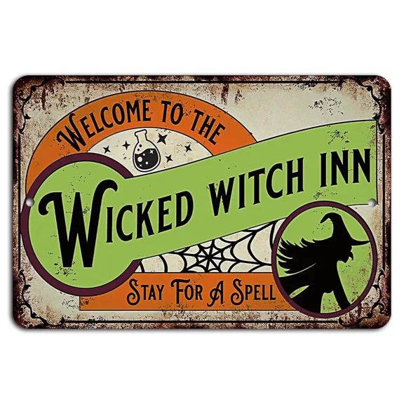 KNACK - Welcome To Wicked Witch Inn Vintage Rustic Halloween Sign For Spooky Homes