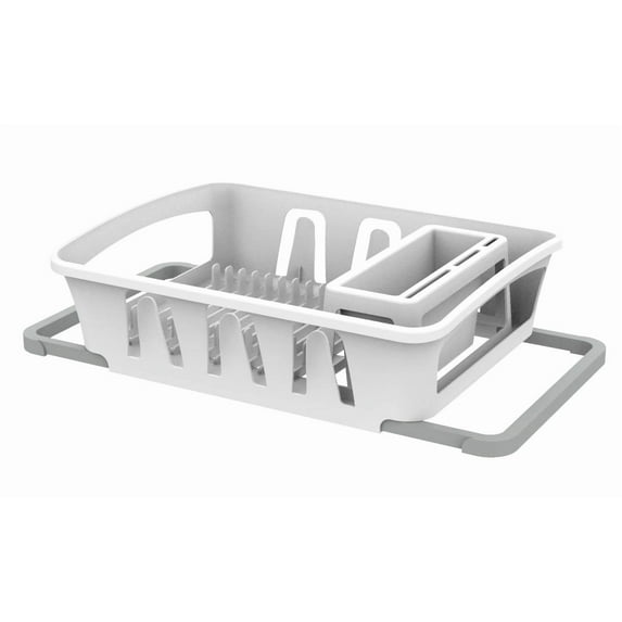 KNACK - White Dish Drying Rack, Expandable Dish Rack With Utensil Holder