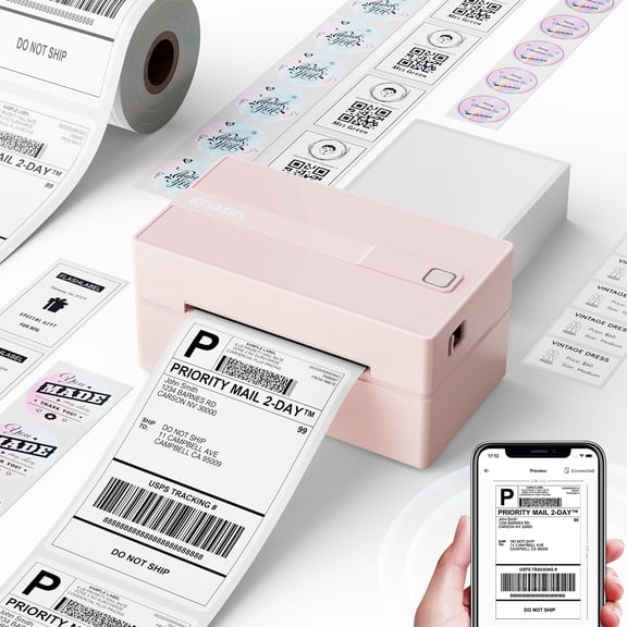 Knaon 4 x 6 High-Speed Bluetooth Thermal Shipping Label Printer, 150 mm/s, 203 dpi, Pink