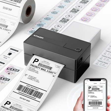 KNAON Bluetooth Thermal Shipping Label Printer, Wireless 4" x 6" Label Printer for Small Business, Compatible with iOS, Android, Windows, Mac, Chromebook, Amazon, eBay, Etsy, UPS, USPS & FedEx Black