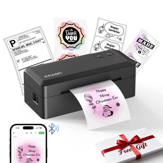 KNAON 4x6 Bluetooth Thermal Label Printer, Wireless Shipping Printer for Small Business, Compatible with iOS, Android, Windows, Mac, Black