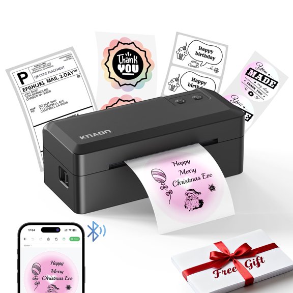KNAON Bluetooth Thermal Shipping Label Printer, Wireless 4" x 6" Label Printer for Small Business, High-Speed Shipping Label Printer Compatible with iOS, Android, Windows, Mac & Chromebook Black