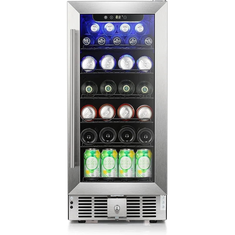 KNDKO 125 Cans Beverage Refrigerator, 3.0 Cu.ft Wine Cooler with 15 Inch Stainless Steel Door Frame for Home/Office/Bar