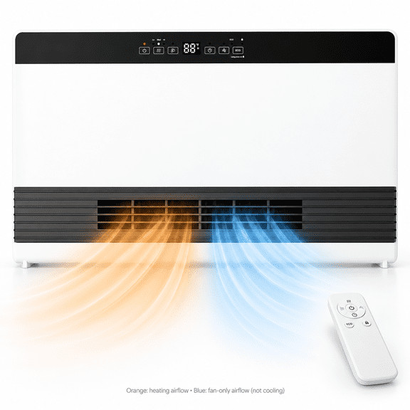 KNDKO 1300W Electric Space Heater, Wall-Mounted and Freestanding Panel Heater with Remote Control, 3 Heat Settings, Cool Fan, ECO Mode, 12-Hour Timer, Child Lock and Tip-Over Protection, White