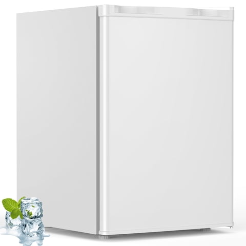 KNDKO 2.6 Cu.ft Mini Fridge with Freezer, Energy Efficient Compact Refrigerator with Reversible Single Door, Removable Glass Shelves for Office, Dorm, Bedroom, Apartment, White