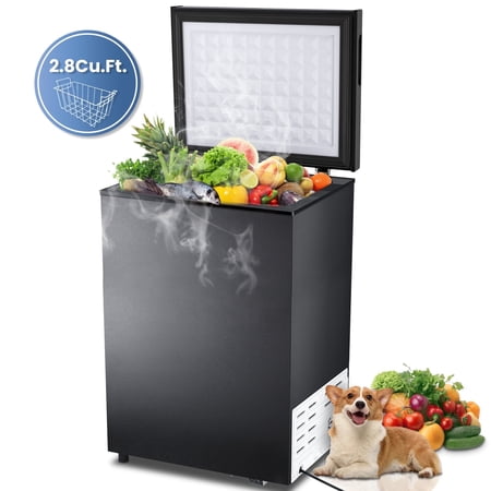 KNDKO 2.8cu.ft Chest Freezer, Freestanding Top Open Door Compact Freezer with Removable Basket, Adjustable 7 Thermostat and Bottom Defrost Water Drain for Apartment/Home, Black