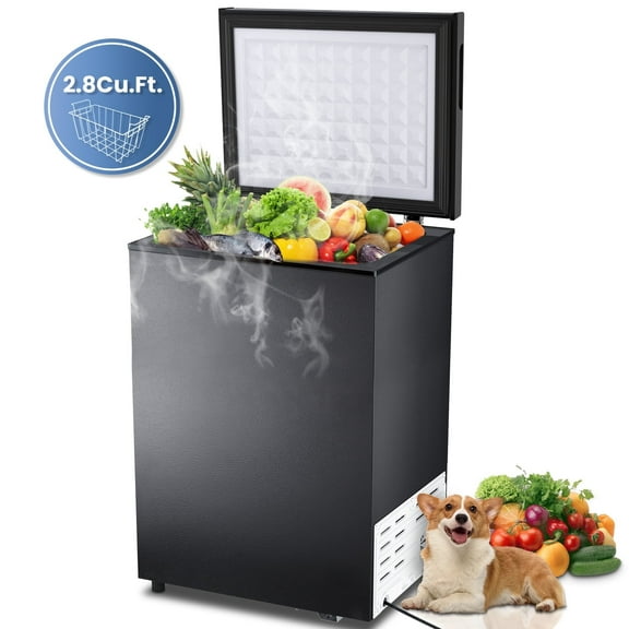 KNDKO 2.8cu.ft Chest Freezer, Freestanding Top Open Door Compact Freezer with Removable Basket, Adjustable 7 Thermostat and Bottom Defrost Water Drain for Apartment/Home, Black