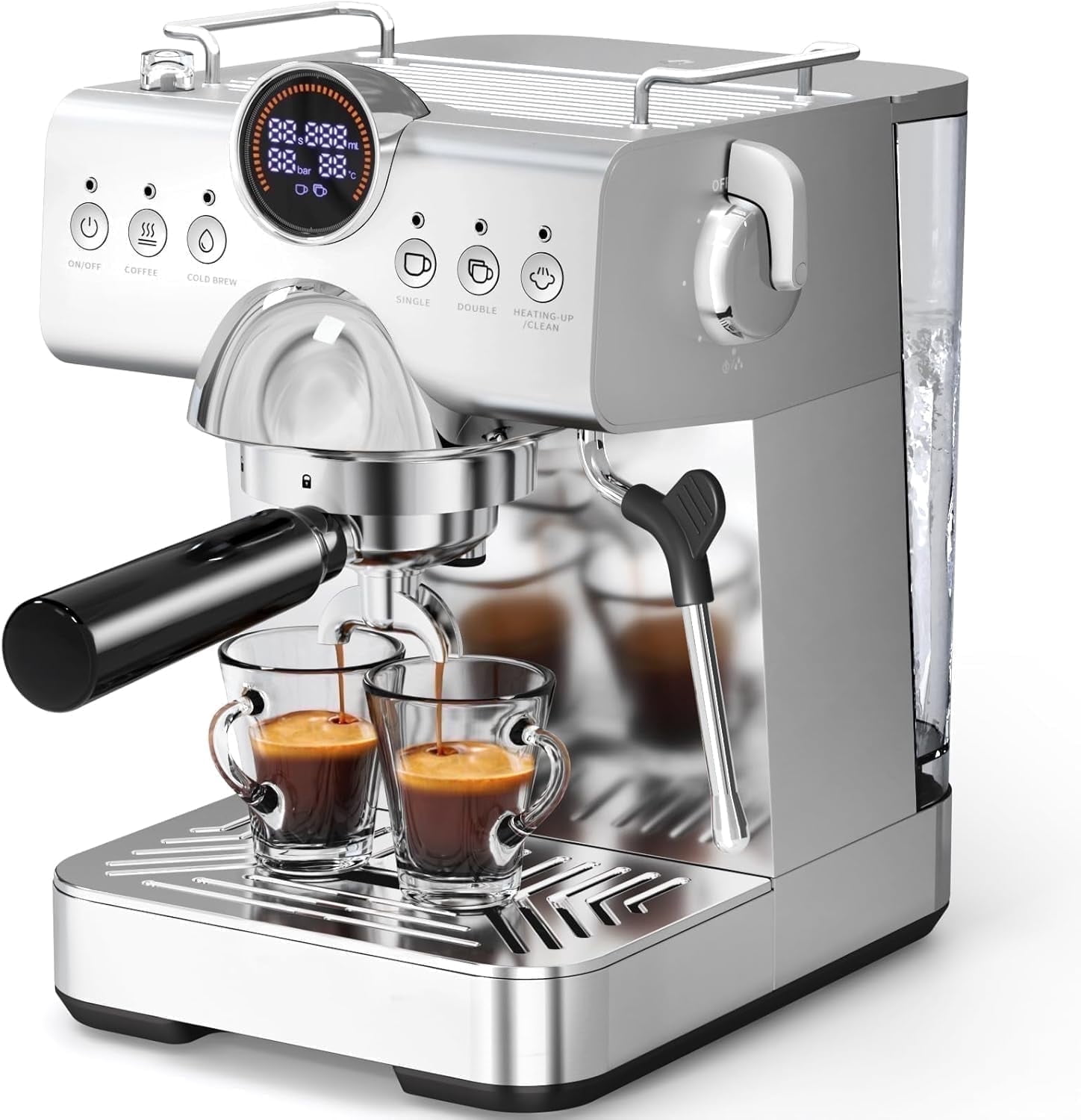 KNDKO 20-Bar Espresso Machine, Coffee Maker with 58MM Portafilter, Cold Brew, Milk Frother, Smart LED Display, Stainless Steel Design