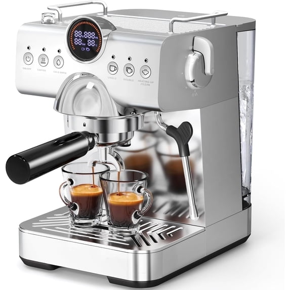 KNDKO 20-Bar Espresso Machine, Coffee Maker with 58MM Portafilter, Cold Brew, Milk Frother, Smart LED Display, Stainless Steel Design