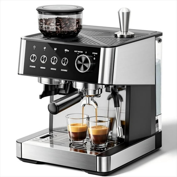 KNDKO 20 Bar Espresso Machine with Grinder, Coffee Maker with Milk Frother Steam Wand, 30 Grind Settings, 58mm portafilter, Removable Water Tank & Hot Water Function for Latte/Cappuccino/Americano