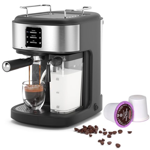 KNDKO 20 Bar Expresso Machines, Coffee Maker with Automatic Milk Frother, 57oz Removable Water Tank, Ground Coffee or Coffee CapsulesEspresso/Cappuccino/Latte/Mocha for Home