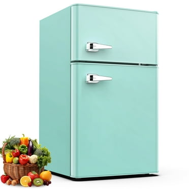 KNDKO 3.2 cu ft. Compact Refrigerator with Freezer, Mini Fridge 2-Door Adjustable Removable Retro Stainless Steel Shelves, Greem