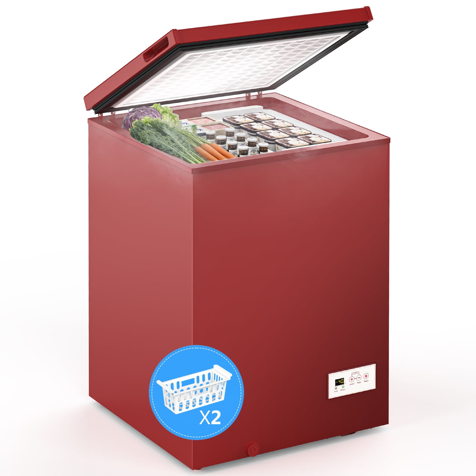 KNDKO 3.5 Cu.Ft Low temperature Chest Freezer with 2 Removable Baskets, Electronic Control, Super-Low Temperature 14℉ to -40℉, Red