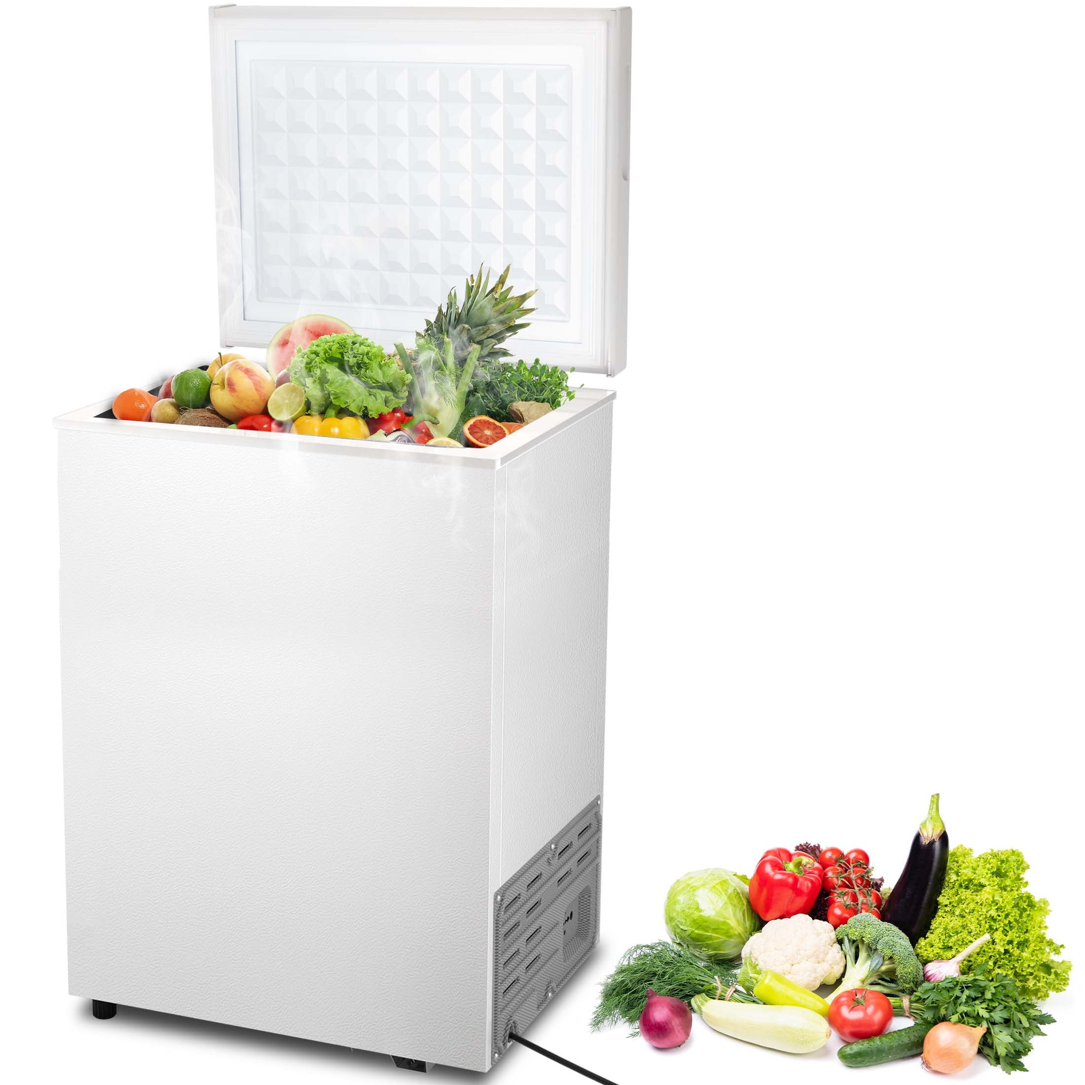 KNDKO 2.8cu.ft Compact Chest Freezer, Mini Freezer with Adjustable Temperature, 2 Removable Baskets, Top Open Door, Energy Saving, White