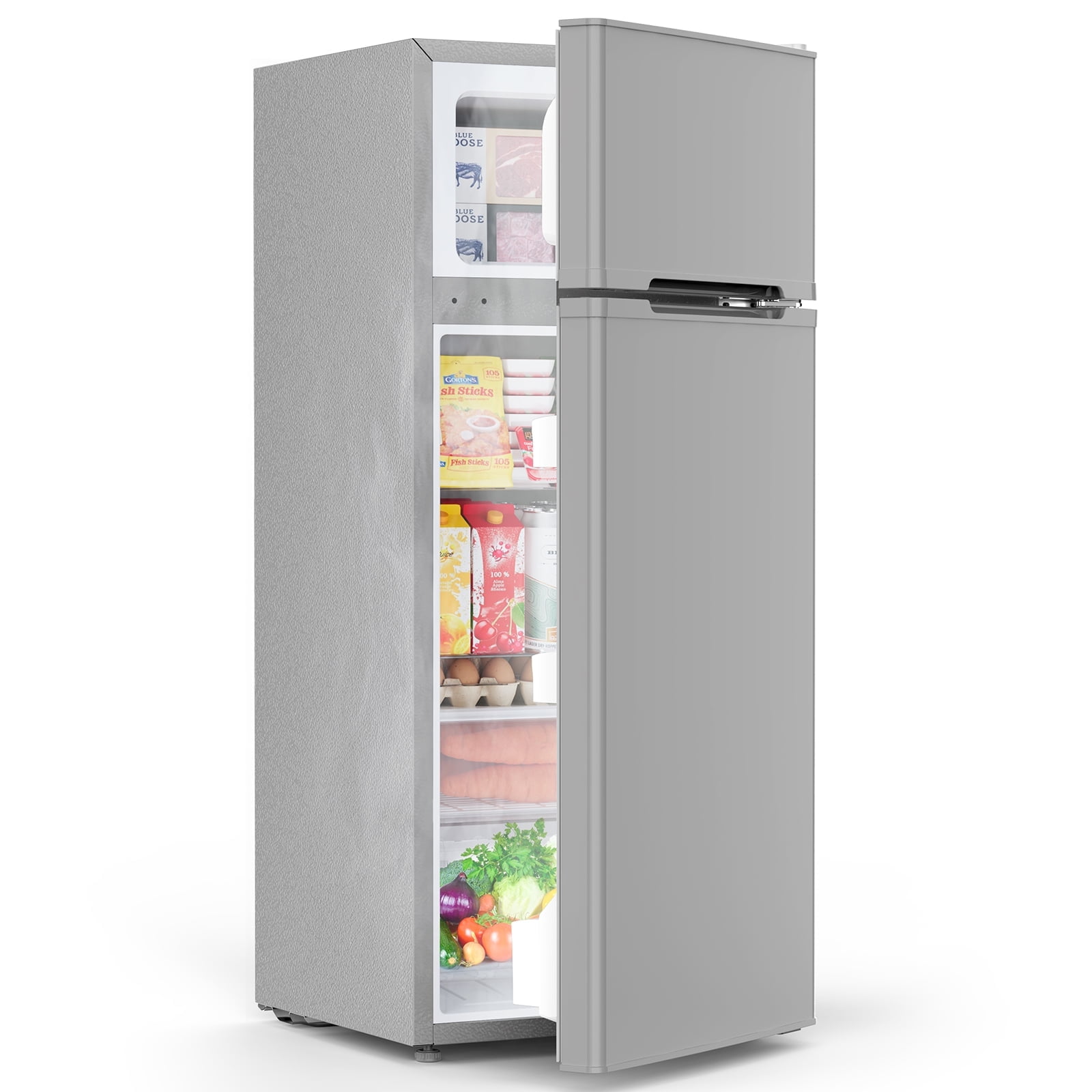 KNDKO 4.5 Cu.Ft Mini Fridge with Freezer, Small Refrigerator with 3 Level Adjustable Thermostat, 2 Door Small Refrigerator, Removable Glass Shelves for Bedroom, Kitchen, Apartment, Grey