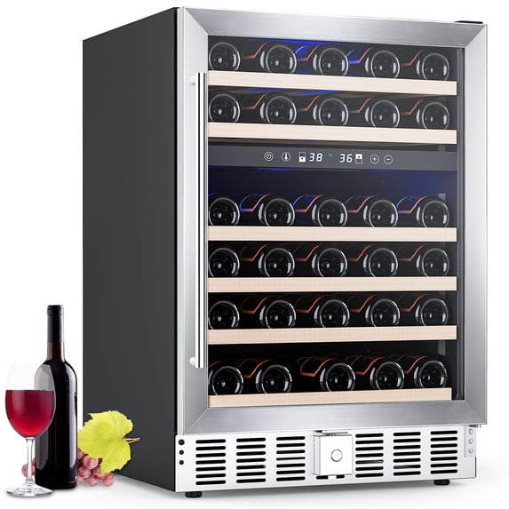 KNDKO 52 Bottle Dual Zone Wine Cooler Refrigerator, Freestanding or Built-in 4.8cu.ft Wine Fridge with LED, Removable Shelves, Stainless Steel Glass Door for Home/Office