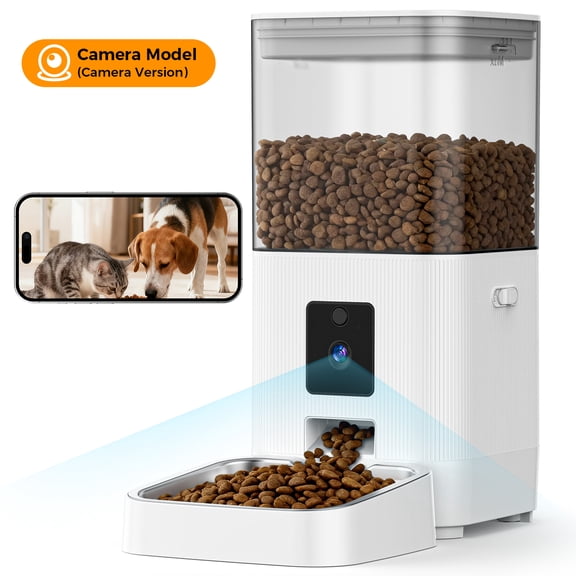 KNDKO Automatic Cat Feeder with Camera, 5.5QT/6L Large Capacity Cat Food Dispenser with 2-Way Audio & App Control, Dual Power Backup