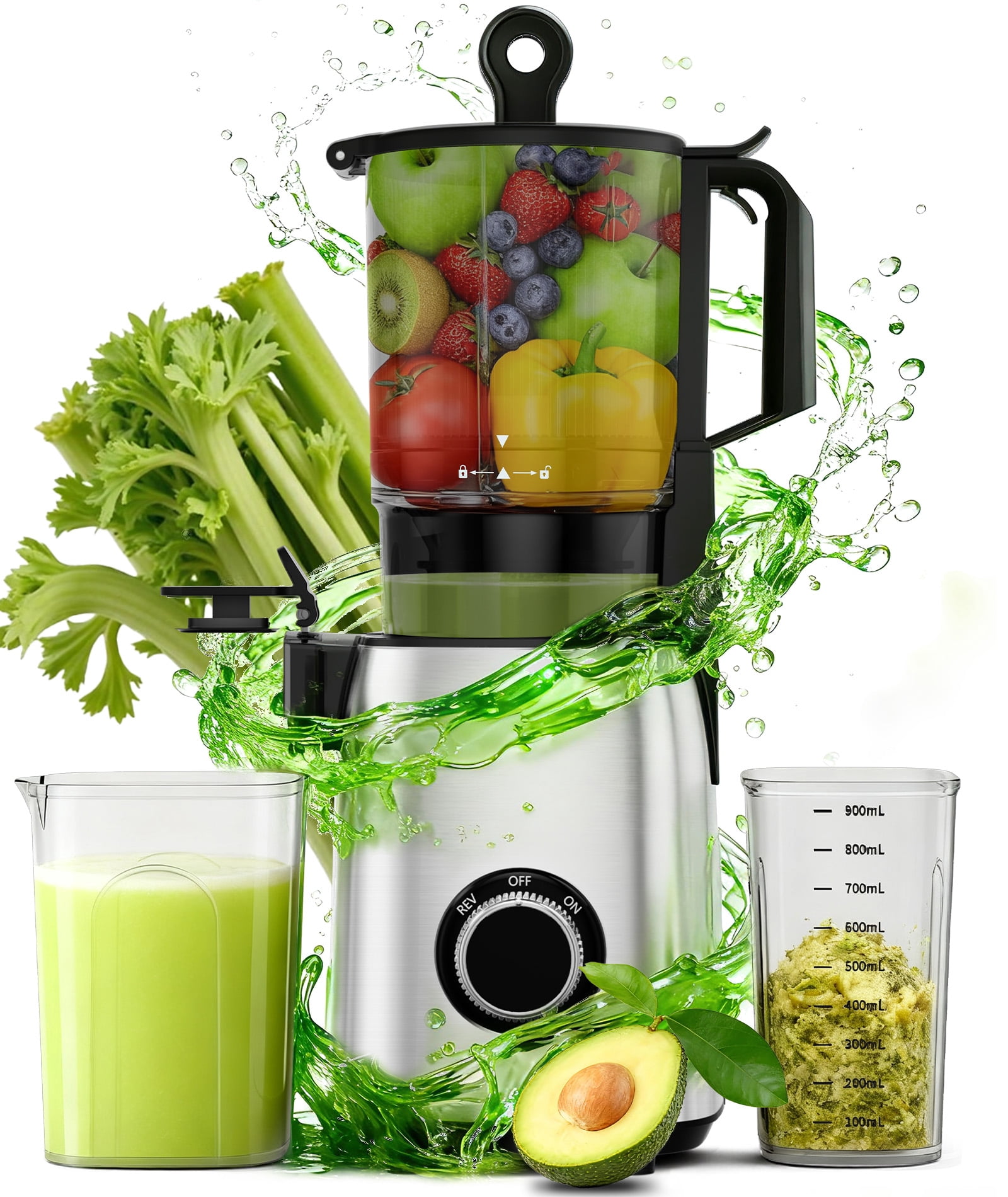 KNDKO Clod Press Juicer, 5.4" Wide Feed Chute Juicer Machine, Slow Masticating Juicer for Whole Vegetables & Fruits