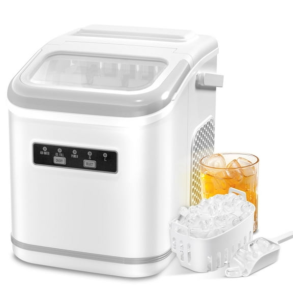 KNDKO Countertop Ice Maker, 26lbs in 24Hrs Ice Machine with Self-Cleaning, 9 Ice Cubes Ready in 6-13 Mins, Scoop Basket for Home/Kitchen/Camping(White)
