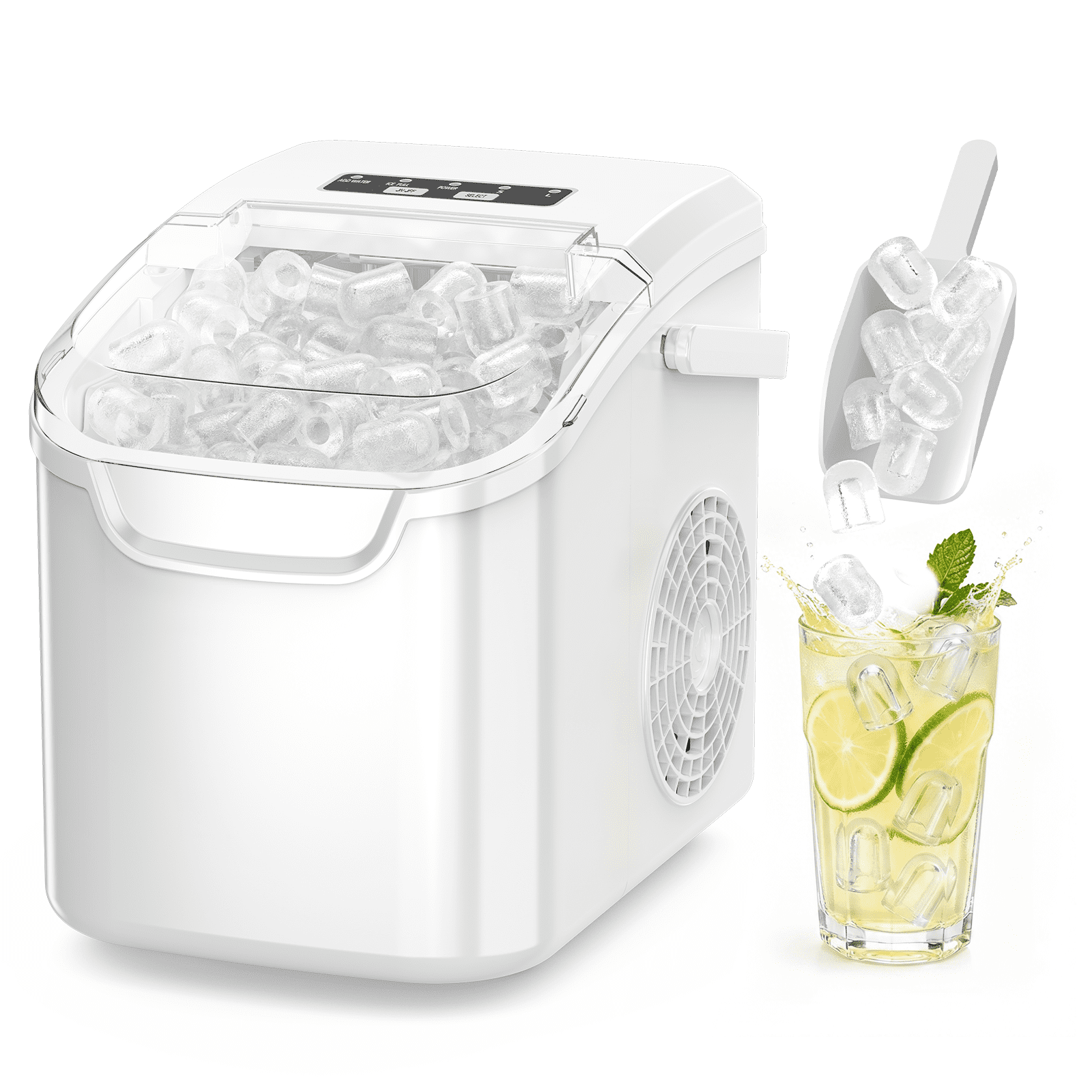 KNDKO Countertop Ice Maker Ice Machine With Handle,Self-Cleaning Ice Makers, 26Lbs/24H, 8 Ice Cubes Ready In 6 Mins For Home/Kitchen/Bar/Party/Camping