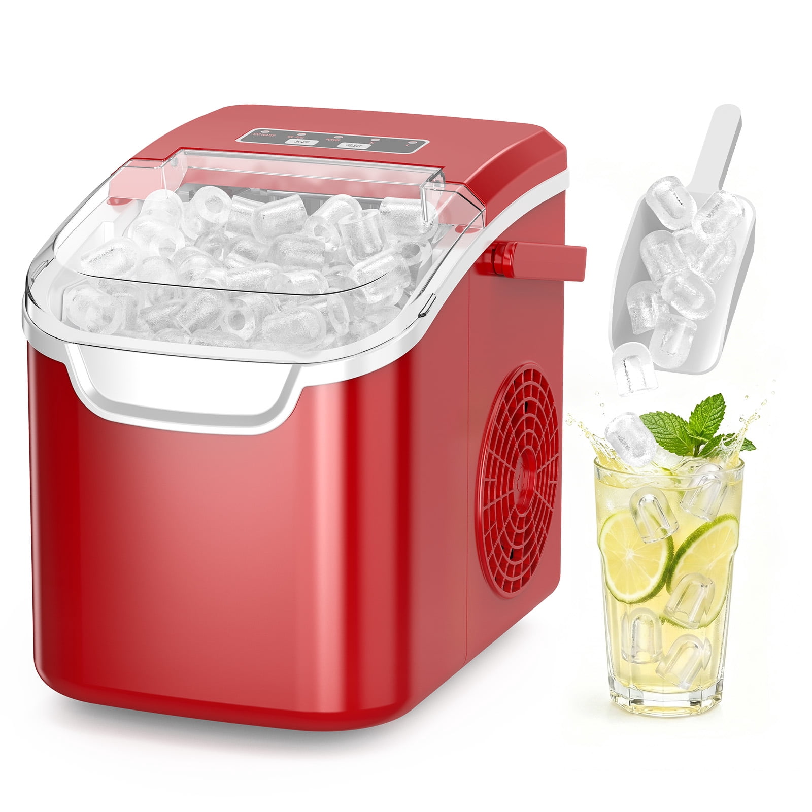 KNDKO Countertop Ice Maker Ice Machine With Handle,Self-Cleaning Ice Makers, 26Lbs/24H, 8 Ice Cubes Ready In 6 Mins For Home/Kitchen/Bar/Party/Camping