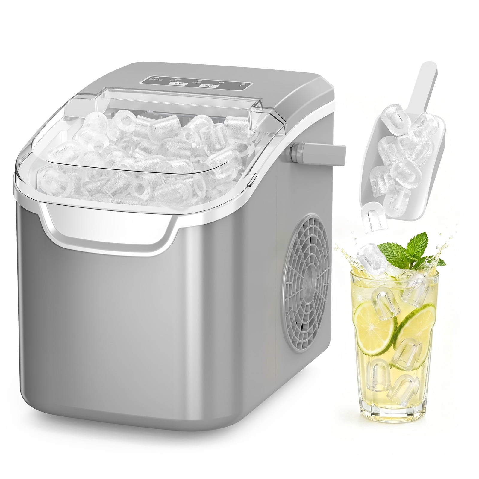 KNDKO Countertop Ice Maker Ice Machine With Handle,Self-Cleaning Ice Makers, 26Lbs/24H, 8 Ice Cubes Ready In 6 Mins For Home/Kitchen/Bar/Party/Camping