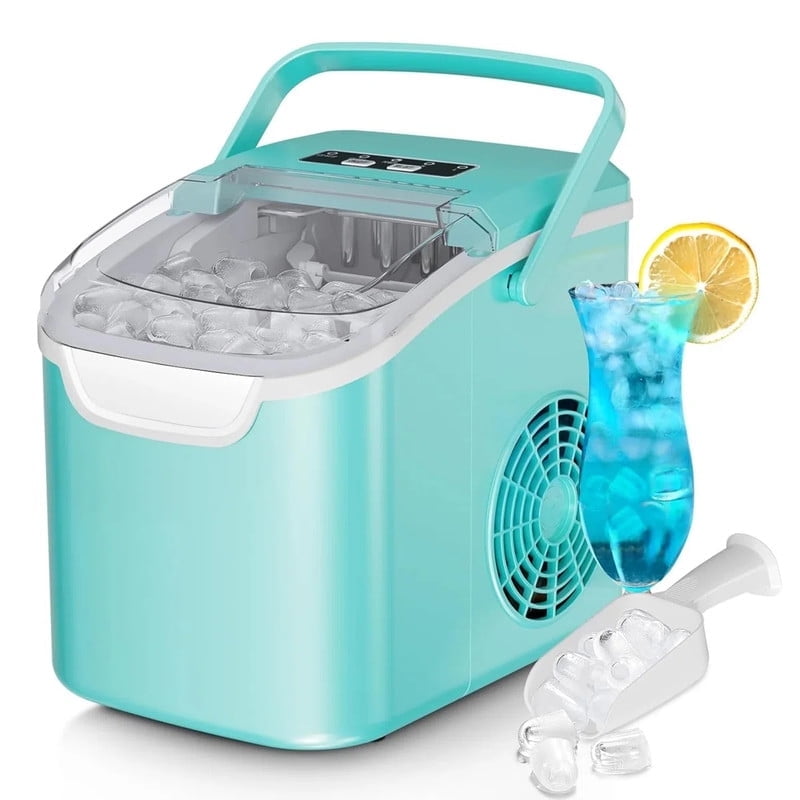 KNDKO Efficient Portable Countertop Ice Maker: Quick 8-Cube In 6 Mins, Up To 26Lb/Day, 2 Ice Sizes, Perfect For Home/Party/Travel Green
