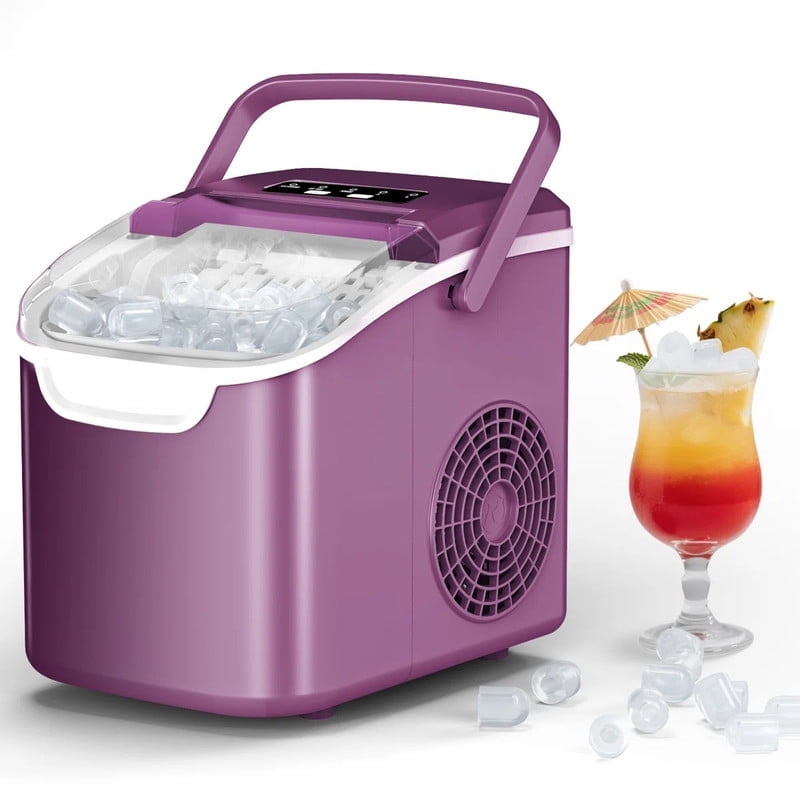 KNDKO Efficient Portable Countertop Ice Maker: Quick 8-Cube In 6 Mins, Up To 26Lb/Day, 2 Ice Sizes, Perfect For Home/Party/Travel Purple