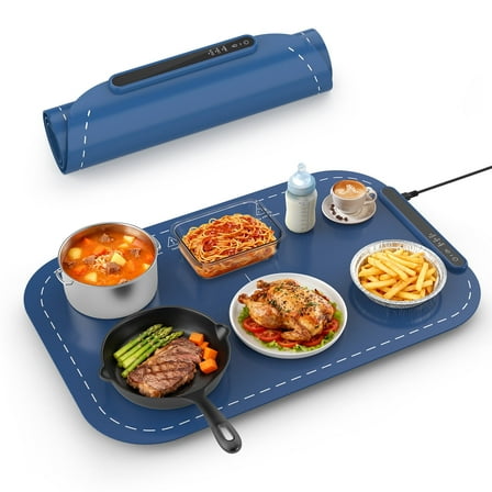 KNDKO Food Warming Mat, 10s Quick Heat & Adjustable Temperature Control with Overheat Protection, Rollable Portable Design for Parties, Kitchen, Dining, Blue