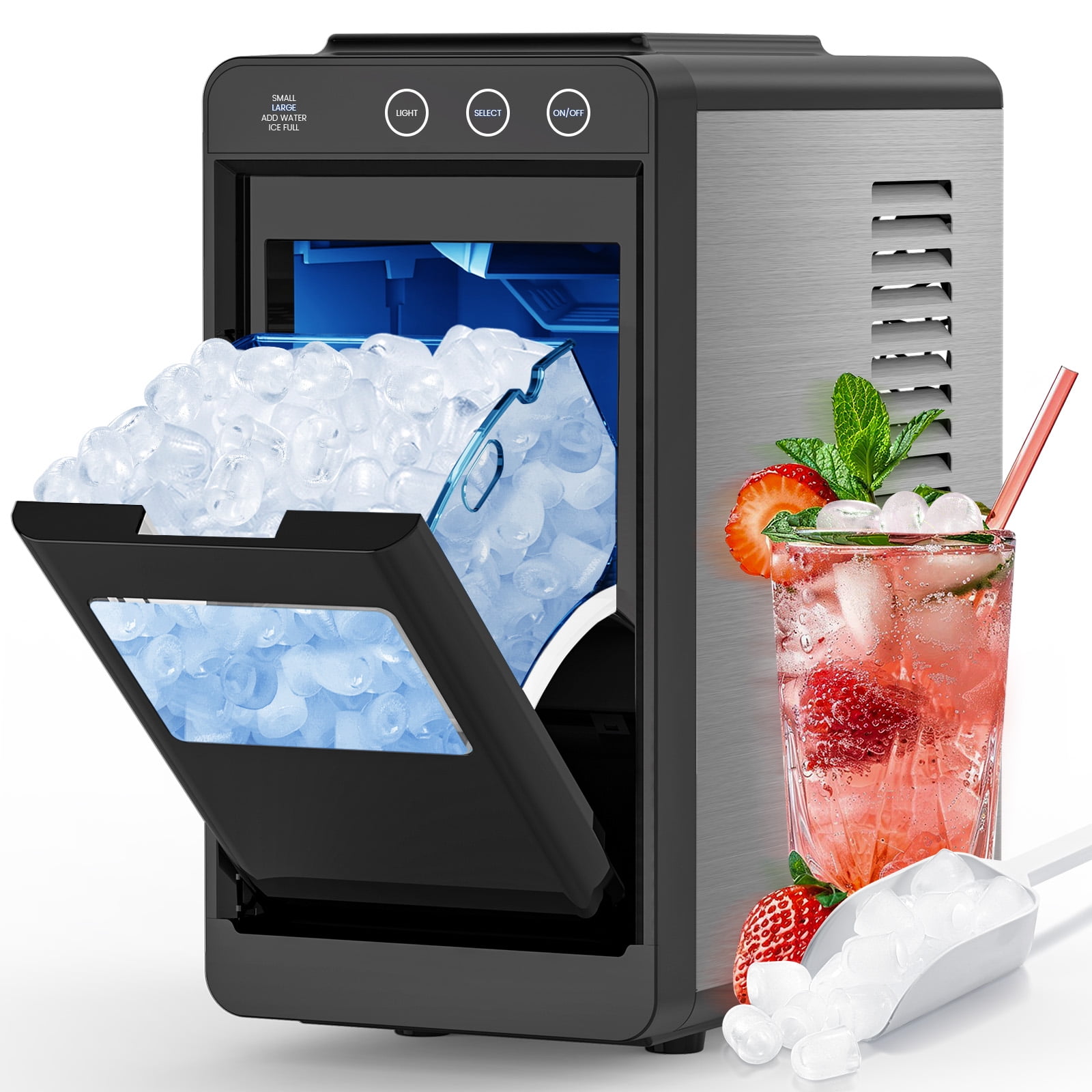 KNDKO Ice Maker, 26lbs in 24Hrs, 8 Cubes in 6 Mins, 0.8L Tank & 1.1lb Storage, Auto Clean with Basket & Scoop, Portable for Home/Kitchen/Camping/RV