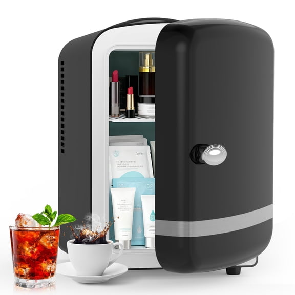 KNDKO Mini Fridge, 4L/6 Cans Cooler and Warmer Compact Refrigerator Skincare, Makeup & Drink, Portable Desk Fridge for Car, Office, Dorm, Black