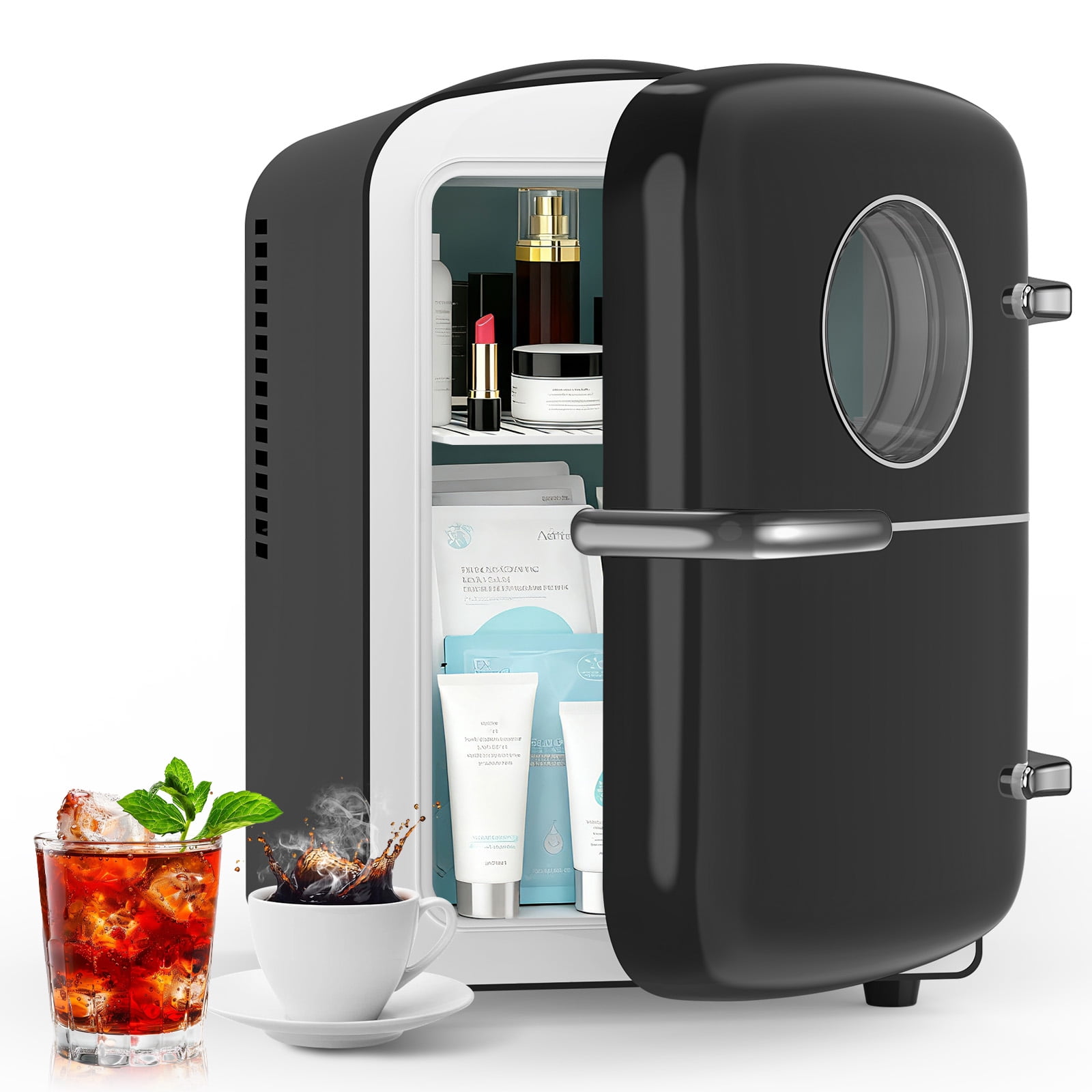 KNDKO Mini Fridge, 4L/6 Cans Cooler and Warmer Compact Refrigerator Skincare, Makeup & Drink, Portable Desk Fridge for Car, Office, Dorm, Black