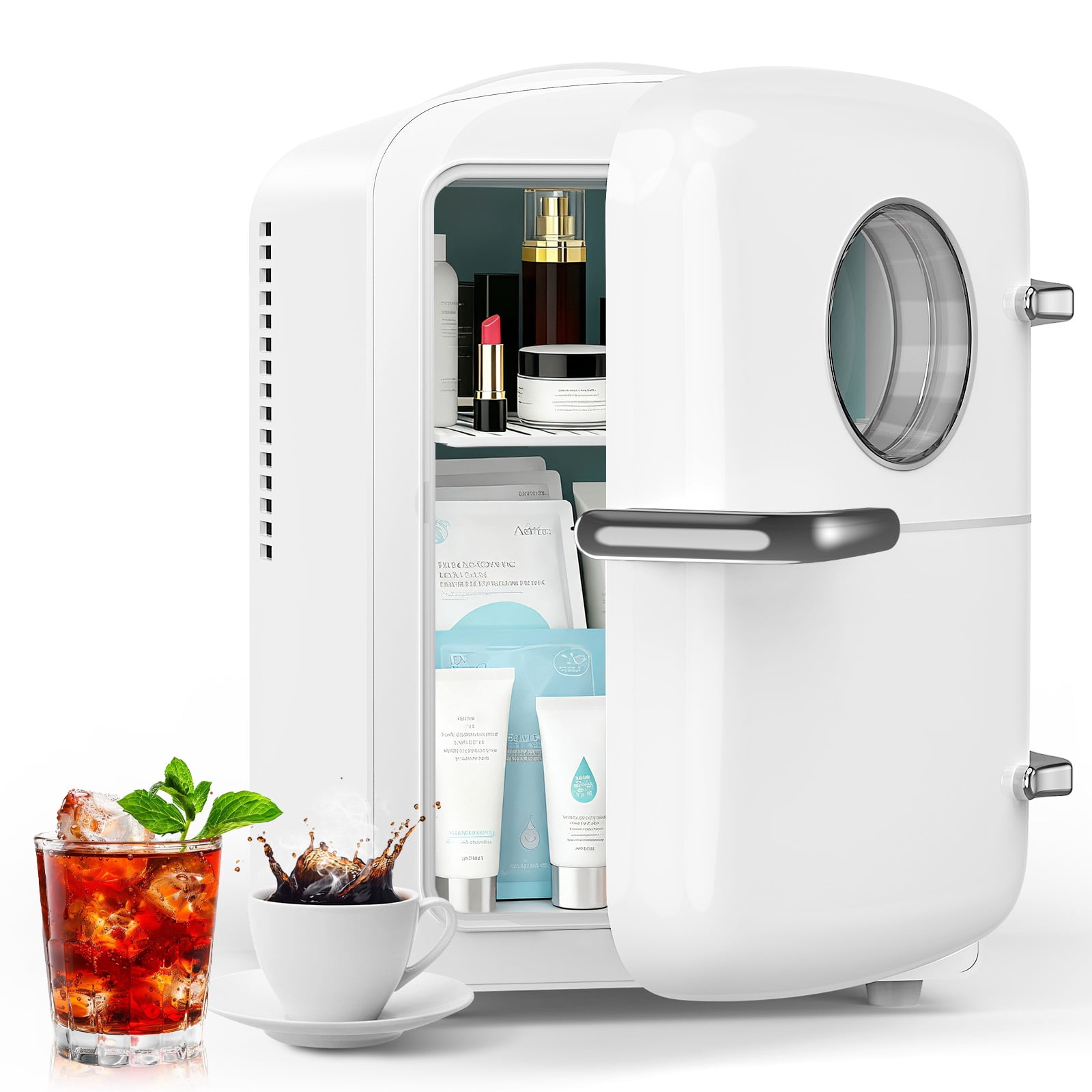 KNDKO Mini Fridge, 4L/6 Cans Cooler and Warmer Compact Refrigerator Skincare, Makeup & Drink, Portable Desk Fridge for Car, Office, Dorm, White