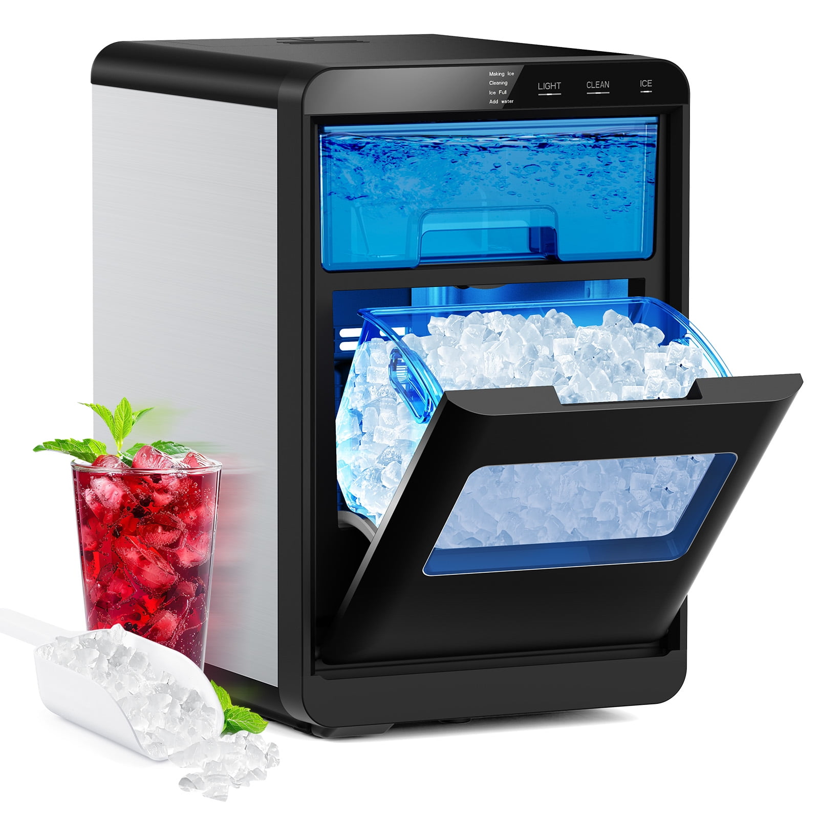 KNDKO Nugget Ice Maker Countertop, 44Lbs/24H Crushed Ice Maker, Pellet Ice Machine with Ice Scoop &Removable Basket,Sonic Countertop Ice Machine for Home/Kitchen/Office