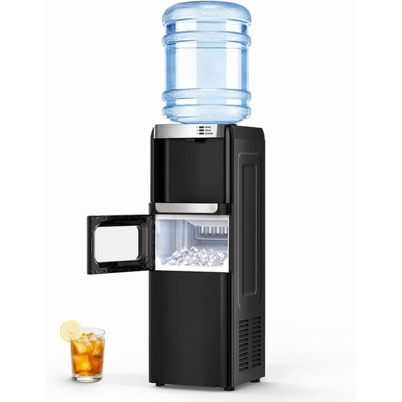KNDKO Water Dispenser with Ice Maker,Top Loading Hot & Cold Water Cooler for 5 Gallon Bottles,33LBS/24H Bullet Ice Maker Output,Child Safety Lock,Ideal for Home,Office,Garage - Black