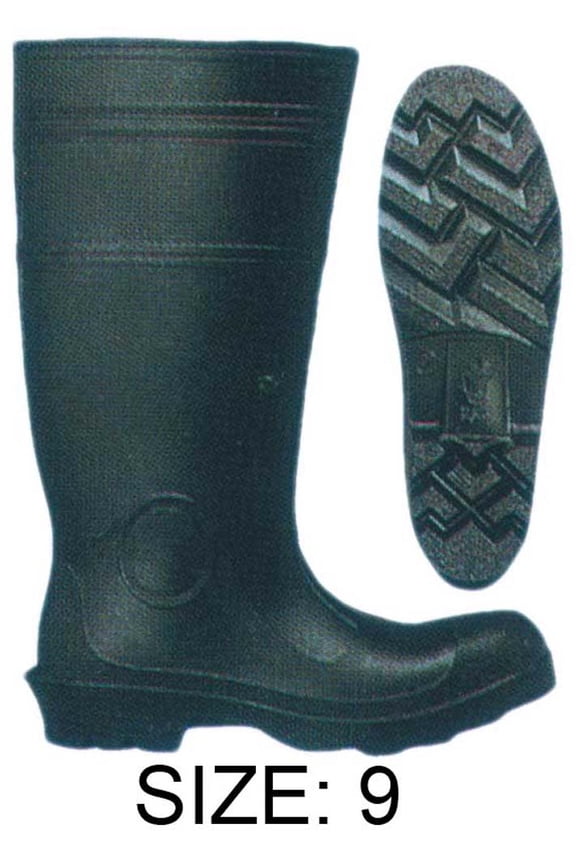 KNIGHT GUARD Black PVC 16" (40.6 cm) Knee Boots | Men's Size 9 | Steel Safety Toe | Anti-Slip Deep Grooved Soles | Ideal for Wet Conditions