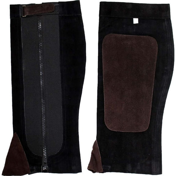 KNIGHT GUARD Over-the-Boot Half Chaps | Size Large (L) | Two-Tone Genuine Leather | 17" (43.2 cm) x 7" (17.8 cm) | Secure Fit with Zipper & Velcro | Versatile for Horseback Riding & Outdoor Protection