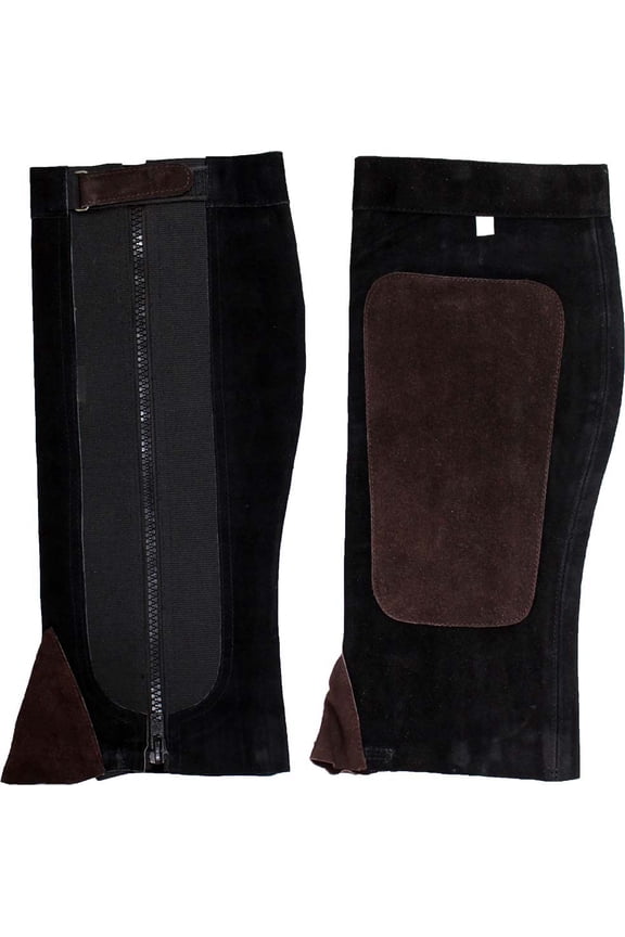 KNIGHT GUARD Over-the-Boot Half Chaps | Size Large (L) | Two-Tone Genuine Leather | 17" (43.2 cm) x 7" (17.8 cm) | Secure Fit with Zipper & Velcro | Versatile for Horseback Riding & Outdoor Protection