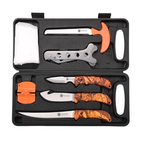 KNINE OUTDOORS Hunting Deer Knife Set Red Maple Camo Handle Field Dressing Kit Portable Game Processor Set with Nylon Belt Sheath, 8 Pieces