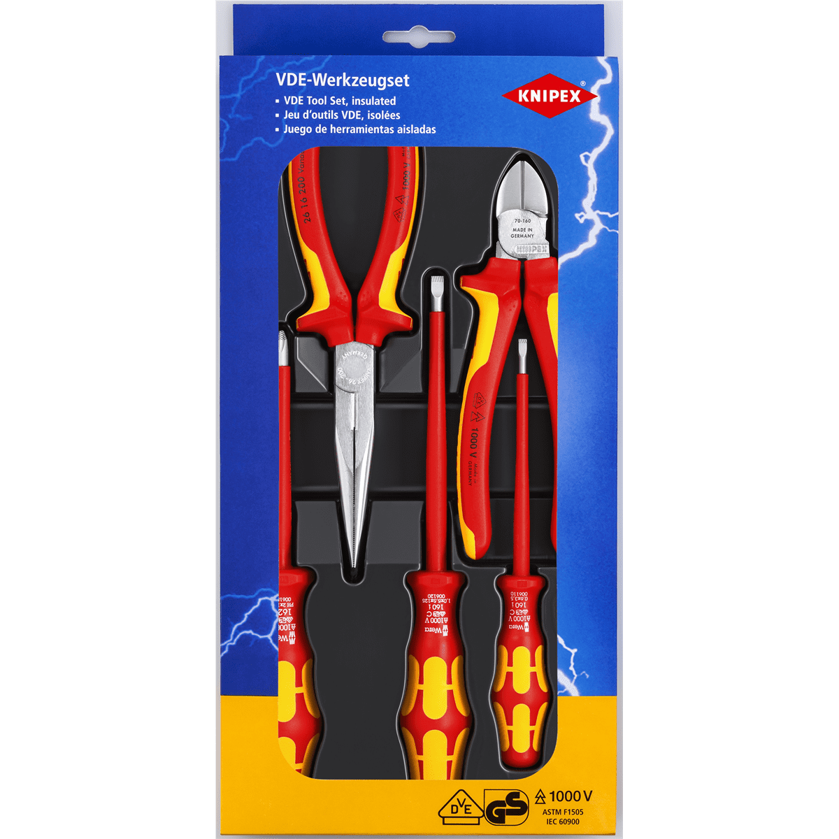 KNIPEX 00 20 15 4-Piece 1,000V Insulated Tool Set by Knipex KNIPEX Tools 9K 00 80 117 US, Cobra, Pliers Wrench, Diagonal