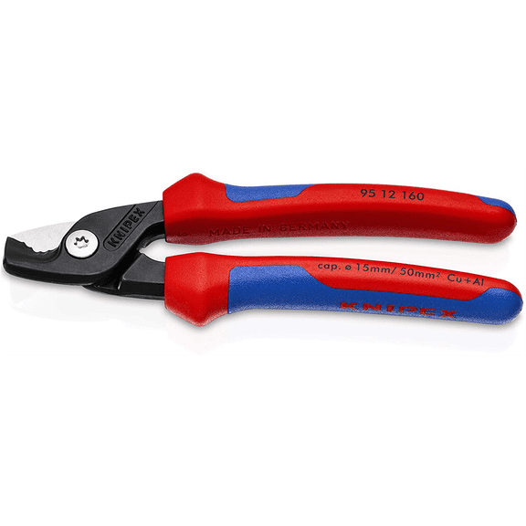 KNIPEX 6 1/4" Cable Shears with StepCut Cutting Edges w/Multi-Component Handle packaged in clam shell