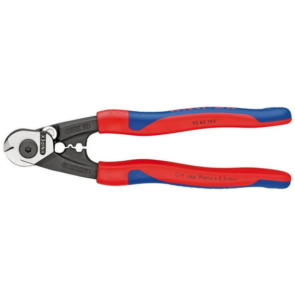 KNIPEX 95 62 190, 7.5-Inch Wire Rope Cutters with Comfort Grip Handles