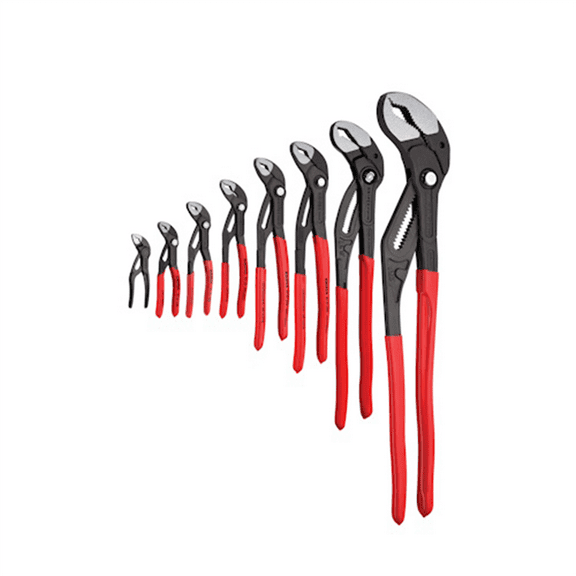 KNIPEX Cobra QuickSet Water Pump Pliers Set contains 4", 5", 6", 7", 10", 12", 16" and 22"